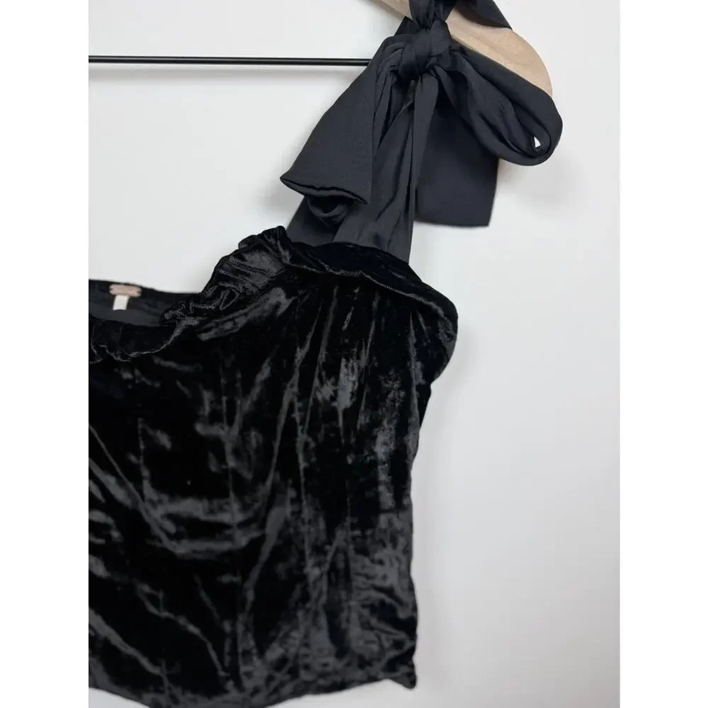 Free People Trapped In Your Love Tank Large Black Velvet Corset Bow Adjustable